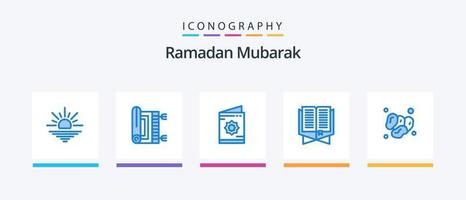 ramadan blå 5 ikon packa Inklusive ramadhan. bok. namaz. koranen. muslim. kreativ ikoner design vektor
