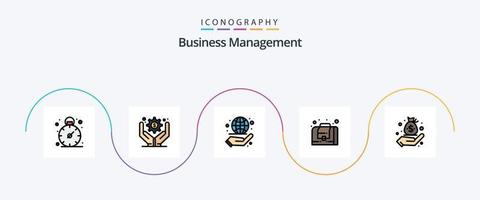 företag förvaltning linje fylld platt 5 ikon packa Inklusive . hand. hand. finansiera. väska vektor