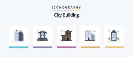 stad byggnad platt 5 ikon packa Inklusive . eko. företag. kologi. stad. kreativ ikoner design vektor