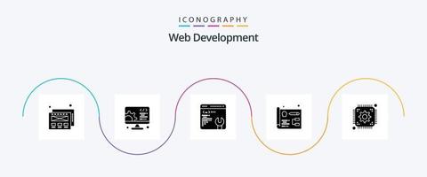 Netz Entwicklung Glyphe 5 Symbol Pack einschließlich . Netz. Einstellung. Entwicklung. Chip vektor