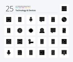 Geräte 25 solide Glyphe Symbol Pack einschließlich Technologie. iPod. Kabel. Elektronik. Geräte vektor