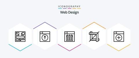 webb design 25 linje ikon packa Inklusive ny. Lägg till. webb. grafisk. beskära vektor
