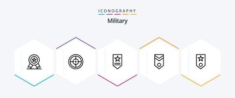 militär 25 linje ikon packa Inklusive militär. Ränder. insignier. rang. militär vektor