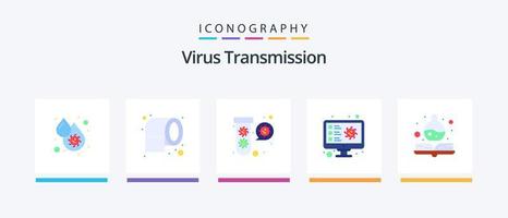 virus överföring platt 5 ikon packa Inklusive medicinsk. virus. bakterie. skanna. dator. kreativ ikoner design vektor