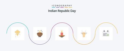 indisk republik dag platt 5 ikon packa Inklusive prydnad. ljus. lampa. lampa. diwali vektor