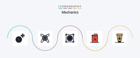 Mechanik Linie gefüllt eben 5 Symbol Pack einschließlich . Benzin. Mechaniker. Ausrüstung vektor