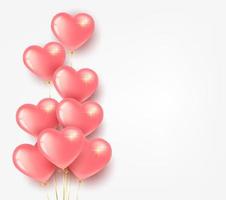 Grußkarten-Banner zum Valentinstag. Bündel rosa herzförmiger Luftballons. auf einem hellen Hintergrund. vektor