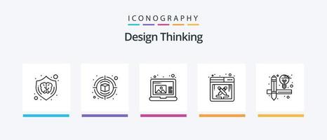 design tänkande linje 5 ikon packa Inklusive innovation. kreativ. kreativ. pixlar. design. kreativ ikoner design vektor