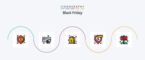 schwarz Freitag Linie gefüllt eben 5 Symbol Pack einschließlich die Info Tafel. Einkaufen. Rabatt. Verkauf. Rabatt vektor