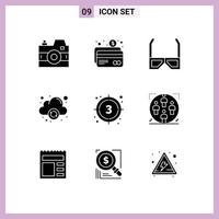 9 kreativ Symbole modern Zeichen und Symbole von Film online Unterhaltung Computing Uhr editierbar Vektor Design Elemente