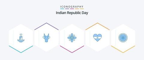 indisch Republik Tag 25 Blau Symbol Pack einschließlich hallo. Diwali. Tiere. Dekoration. feiern vektor