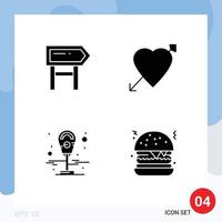 4 Benutzer Schnittstelle solide Glyphe Pack von modern Zeichen und Symbole von Richtung Meter Motivation Liebe Burger editierbar Vektor Design Elemente