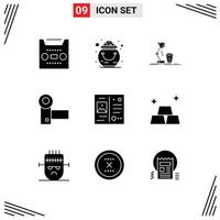 9 kreativ ikoner modern tecken och symboler av gadgetar enheter pott videokamera lampa redigerbar vektor design element