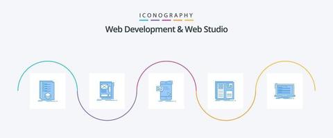 webb utveckling och webb studio blå 5 ikon packa Inklusive rutnät. layout. meddelande. omedelbar vektor