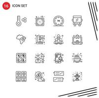 16 kreativ Symbole modern Zeichen und Symbole von Flagge Reise Handel Transport Bus editierbar Vektor Design Elemente