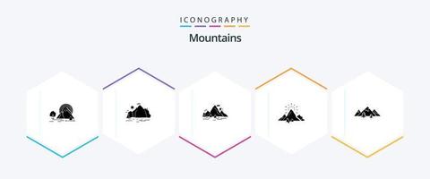 bergen 25 glyf ikon packa Inklusive kulle. fyrverkeri. landskap. berg. landskap vektor