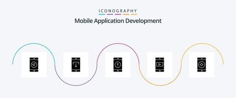 mobil Ansökan utveckling glyf 5 ikon packa Inklusive video. mobil. mobil Ansökan. Ansökan. smartphone vektor