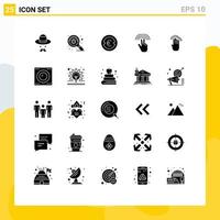 Gruppe von 25 solide Glyphen Zeichen und Symbole zum Finger Hand Münze Gesten Geld editierbar Vektor Design Elemente