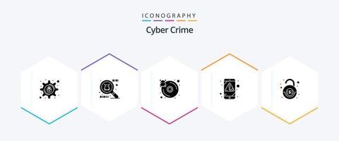Cyber Verbrechen 25 Glyphe Symbol Pack einschließlich Raub. Bank. infiziert. Virus. Error vektor