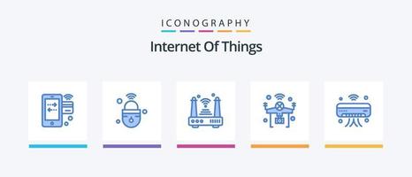 Internet von Dinge Blau 5 Symbol Pack einschließlich iot. Drohne. sicher. W-lan. Router. kreativ Symbole Design vektor