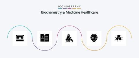 biokemi och medicin sjukvård glyf 5 ikon packa Inklusive strukturera. Sök. flaska. medicinsk. bakterie vektor