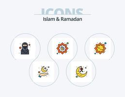 islam och ramadan linje fylld ikon packa 5 ikon design. stiga. muslim. bok. kaaba. lykta vektor