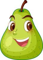 grönt päron seriefigur med glad ansiktsuttryck på vit bakgrund vektor