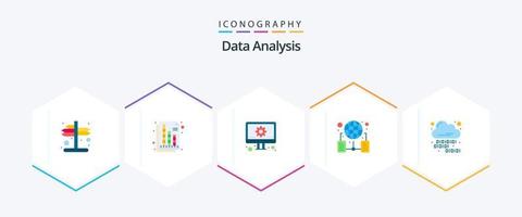 Daten Analyse 25 eben Symbol Pack einschließlich Wolke Kodierung. Netzwerk. entwickeln. Ordner. Welt breit vektor