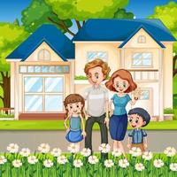 lycklig familj som står framför huset vektor