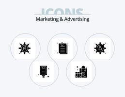 marknadsföring och reklam glyf ikon packa 5 ikon design. stor data utveckling. dokumentera. marknadsföring. avtal. marknadsföring vektor