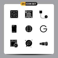 9 Universal- solide Glyphe Zeichen Symbole von Internet Kamera Kabel zurück Clever Telefon editierbar Vektor Design Elemente