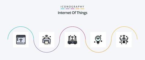 Internet von Dinge Linie gefüllt eben 5 Symbol Pack einschließlich iot. Internet. W-lan. Birne. Dinge vektor