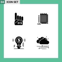 Gruppe von 4 solide Glyphen Zeichen und Symbole zum Fanatiker Birne Sport Pad Dollar editierbar Vektor Design Elemente