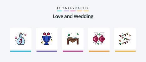 Hochzeit Linie gefüllt 5 Symbol Pack einschließlich Labor. trinken. Girlande. Sitzung Bereich. Liebe. kreativ Symbole Design vektor