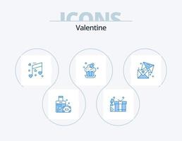 valentine blå ikon packa 5 ikon design. kärlek. efterrätt. musik. kopp. bageri vektor