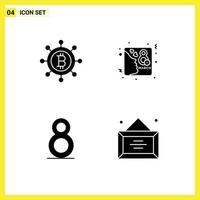 Pack von 4 modern solide Glyphen Zeichen und Symbole zum Netz drucken Medien eine solche wie Bitcoin Geschäft Tag acht Diplom editierbar Vektor Design Elemente
