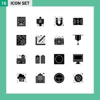 uppsättning av 16 vektor fast glyfer på rutnät för sida data magnet fotboll spel redigerbar vektor design element