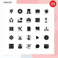 Gruppe von 25 solide Glyphen Zeichen und Symbole zum Verbindung Kette Kleider Fernsehen Rugby editierbar Vektor Design Elemente