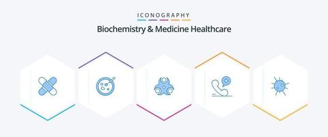 biokemi och medicin sjukvård 25 blå ikon packa Inklusive sjukhus. telefon. analys. mobil. medicinsk vektor