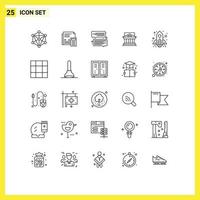 25 universell linje tecken symboler av byggnad Bank företag meddelande chatt redigerbar vektor design element