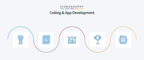 Codierung und App Entwicklung Blau 5 Symbol Pack einschließlich Information. Analyse. Datei. Design. Benutzer vektor