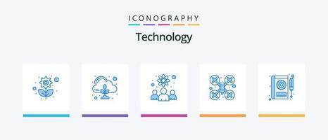 teknologi blå 5 ikon packa Inklusive bil. Drönare robot. kunskap arbetstagare. Drönare kamera. kam. kreativ ikoner design vektor