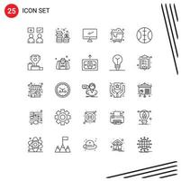 Lager Vektor Symbol Pack von 25 Linie Zeichen und Symbole zum Baseball Müll Währung Verschmutzung imac editierbar Vektor Design Elemente