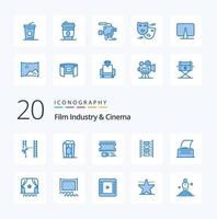 20 Cenima Blau Farbe Symbol Pack mögen Kino Schreibmaschine Animation Text Kino Skript vektor