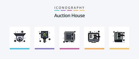auktion linje fylld 5 ikon packa Inklusive klocka. säkerhet. uppkopplad. cctv. affär. kreativ ikoner design vektor