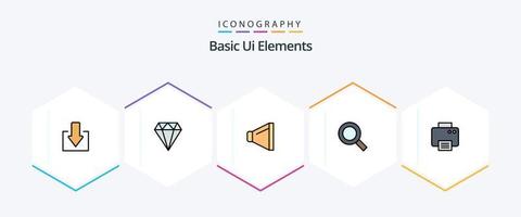 grundläggande ui element 25 fylld linje ikon packa Inklusive maskin. skriva ut. högtalare. skrivare. zoom vektor