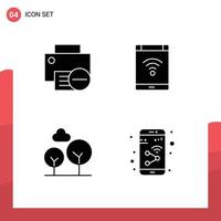 fast glyf packa av 4 universell symboler av datorer smartphone hårdvara internet vintergröna träd redigerbar vektor design element