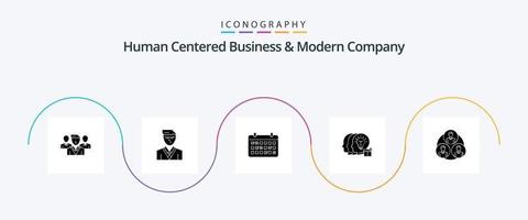 mänsklig centrerad företag och modern företag glyf 5 ikon packa Inklusive personal. överföra. kalender. dela med sig. tid vektor