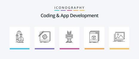 kodning och app utveckling linje 5 ikon packa Inklusive operativ. fönster. fil. utveckling. produkt. kreativ ikoner design vektor