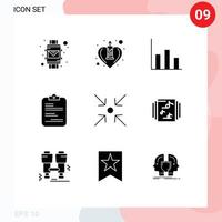 Gruppe von 9 modern solide Glyphen einstellen zum Zusammenbruch dokumentieren Finanzen Checkliste medizinisch editierbar Vektor Design Elemente